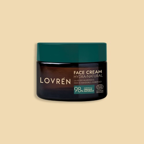 Lovrén organiczny krem nawilżający do skóry wrażliwej, z kwasem hialuronowym, olejem migdałowym i sorbitolem, 50 ml
