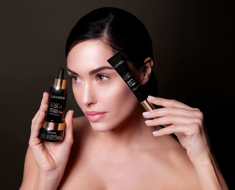 Lovrén zestaw Time-Age Gold: krem z retinolem i niacynamidami 30ml + serum przeciwstarzeniowe z tripeptydem-28 30ml + serum liftingujące pod oczy z peptydami 15ml + filler ampułka z peptydami 5ml